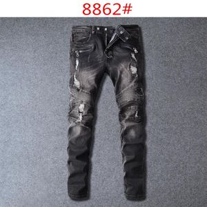 Berömda varumärkesdesigner män jeans rippade jeans blå rockstjärna mens jumpsuit designer denim manliga byxor 8862217i