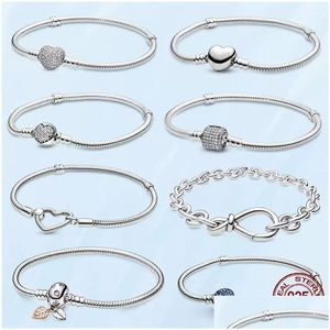 Braccialetti di fascino Autentico 925 Sterling Sier Bracciale di vendita per le donne Catena di serpente a forma di cuore Ladies Fit Pandora Beads Jewelry Gif Dhezn