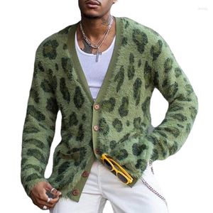 Felpe con cappuccio da uomo 2023 Abbigliamento stile Europa e America Felpe moda Cardigan con scollo a V Manica lunga Stampa leopardata Pulsante peluche