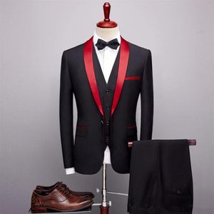 Vermelho e preto ternos de casamento masculinos ternos de padrinhos ternos finos xale lapela ternos masculinos de casamento noivo smoking masculino blazer jaqueta pant288w