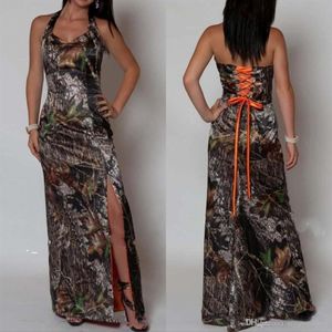Sexig grimma korsett Mermaid Slit Camo Evening Party Dresses Camouflage Long Prom Party Gowns Formell klänning med spets upp202L