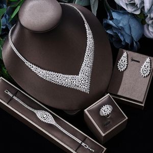 Necklace Earrings Set 4 Pieces Of Women's Luxury Wedding Bridal Jewelry Bracelet Simple Luxurious And Elegant Choice