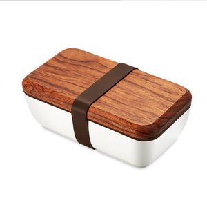 Oneup Lunch Box Japanese Wood Bento Box Ceramic Bowl BPA Portable Food Container med bestickelever Picknickskola C1811230269P