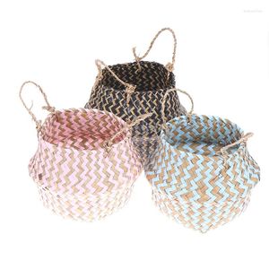 Cestas de armazenamento dobráveis feitas à mão em rattan tecido cesta de flores Seagrass roupas decoração para casa organizador de pote pendurado