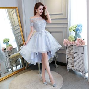 New Elegant Evening Dresses Short Front Long Back Bride Gown Short Sleeve Ball Prom Party Homecoming Graduation Formal Dress217q