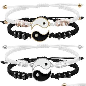 Other Bracelets Lucky Tai Chi Yin Yang Couple Alloy Pendant Adjustable Braid Chain Bracelet Necklace Matching Lover Necklaces Set Dr Dhnzh