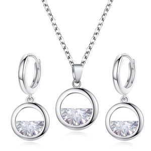 Iced Out Cubic Zirconia Fresh Hollow Zircon Vibrant Pure Necklace Earrings Match Simple Half Round Earing White Gold Aesthetic Pendant Jewelry For Women Wholesale