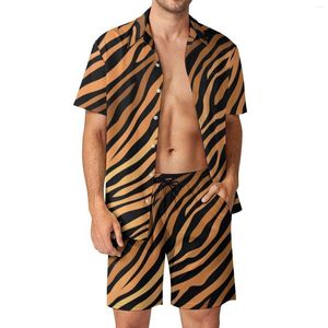 Fatos de treino masculinos Conjuntos masculinos com estampa de tigre Conjunto de listras de animais selvagens Shorts casuais de verão Conjunto de camisetas divertidas para atividades ao ar livre Manga curta Terno de tamanho grande Aniversário