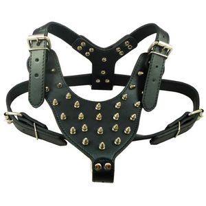 Big Dog Harness with Rivet Sturdy Abrasion Resistant Pet Leather Harnesses Retractable Dog Leash All Seasons332u