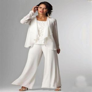 Elegant Chiffon Lady Pants Suits Mother of The Bride Groom With Jacket Plus Size Women Party Dresses Trouser Suit247i