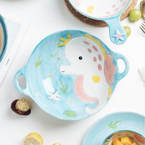 Dinnerware Sets Binaural Cartoon Embossed Plate Japanese-style Ceramic Home Cute Baking Can Be Used In Microwave Oven Set