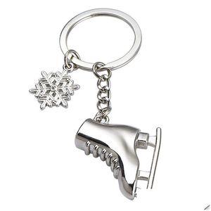 Nyckelringar Creative Ski Board Ice Skates Snowflake Pendant Ring Skating Chain Keychain Jewelry for Winter Gift Drop Delivery DHU6V