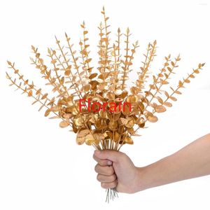 Decorative Flowers 48/96pcs Eucalyptus Stems Artificial Leaves Real Glod Touch Branches For Home Office DIY Bouquet Decor