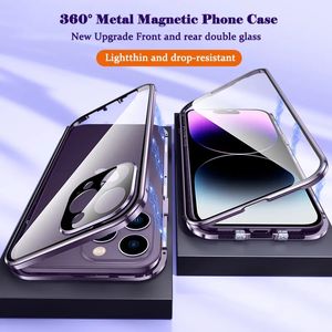 iPhone 15 14 13 12 11 Pro Max Plus Lens Protection Defided Glass Lock Catch Catch Bumperカバー用のアンチピーピング金属磁気ケース