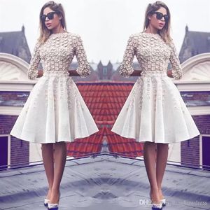 Arabic Long Sleeves A Line Cocktail Dresses 3D Floral Knee Length Formal Party Short Evening Prom Gowns BA6905 0627272q