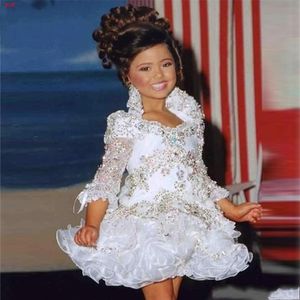 Glitz Girls Pageant Dresses For Little Girls Princess Ball Gowns 3 4 Sleeve Pärlor Crystal Rhinestone Ruffles Toddler Cupcake Pagea265e