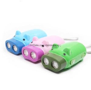 mini piggy hand pressing flashlight Hand-held portable electric flashlight 2led self-generating electricity torch outdoor led kids lamp
