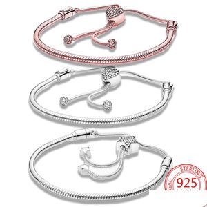 Charm Bracelets 925 Sier Glitter Pavi Star And Heart Sliding Buckle Bracelet Diy Pandora Womens Gift Production Delivery Drop Jewelry Dhjpm