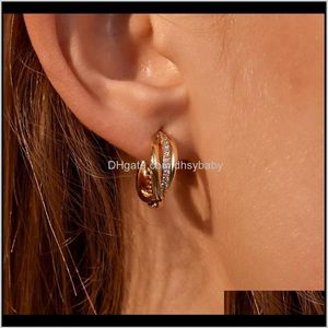 Hie Luxury Cross Hoop Zircon Geometric Earrings Minumalist Copper Jewelry Rhinestone Hoops Eassories for Whole316y