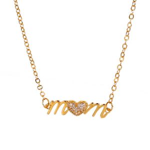 Mom Cute Iced Out Cubic Zirconia Mother's Necklace Elegant Small Design Letter Love Collar Mothers Day Gifts Gold Color Aesthetic Pendant Chain Jewelry For Women