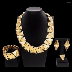Halsbandörhängen Set Bangle Ring Women's Jewelry Italian Gold Plated Chain Accessories omedelbar leverans
