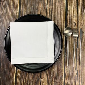 Conjunto de 12 Têxteis Domésticos Guardanapos de Mesa Branco 100% Linho Borda Costurada Guardanapos de Jantar Para Ocasiões Especiais 18x18 20x20-i208a