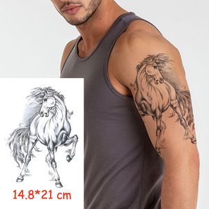 Su geçirmez geçici dövme çıkartması at büyük hayvan saçları tatoo su transferi sahte tatoo flaş dövme kadın erkek çocuk 14.8*21 cm