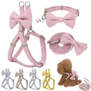 Hundegeschirr-Leine-Halsband-Set, weich, verstellbar, niedlich, doppellagig, Hundegeschirr, Halsband, Leine, Outdoor-Spaziergang für kleine und mittelgroße Haustiere243l