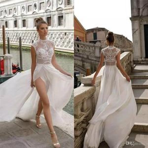 Julie Vino 2020 Bröllopsklänningar Böhmen Sexig hög slitsar Appliced ​​Bridal Gowns Beach A Line Wedding Dress Vestido de Novia260U