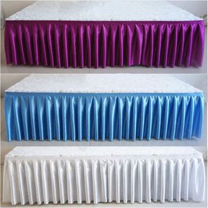 Saia de mesa personalizada colorida gelo seda casamento para capa de toalha de mesa decoração de palco branco 230721