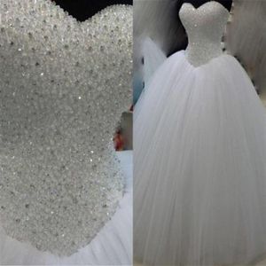 Nuovo design Ball Gown Cristalli Abiti da sposa Sweetheart Tulle bianco Lunghezza pavimento 2019 Abiti da sposa Stringate indietro Custom Made245R