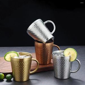 Muggar Creative Hammer Texture Coffee Beer Mugg med handtag rostfritt stål tumlare dubbla vägget te drycker koppar hem bar dricker