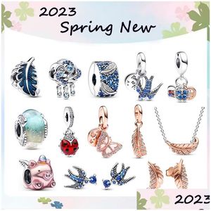 Takılar 2023 Bahar 925 Sterling Sier Charm İlkel Mavi Llow benzeri Ladybug Diy Pandora Bilezik Takı Hediye Damlası Bulunan DHRGF