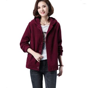 Women's Trench Coats Spring Autumn 2023 Corduroy Jacket Women Korean Loose Casual Coat Single-breasted Hooded Parka Overcoat 4XL