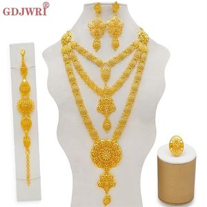 Dubai Schmuck Sets Gold Halskette Ohrring Set Für Frauen Afrikanische Frankreich Hochzeit Party 24K Schmuck Äthiopien Braut Geschenke 220224280v