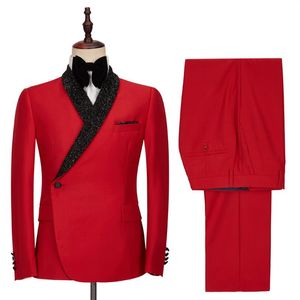 Moda rosso paillettes sposo smoking da sposa inverno mens groommen party prom pantaloni abiti giacca business abbigliamento da lavoro outfit 2 pezzi260o