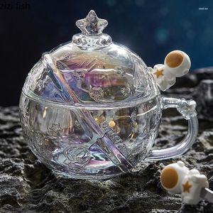 Mugs Planet Shape Glass Milk Coffee With Lids Creative Home Simple Drinkware Breakfast Cup Spoon Handheld Type Cups