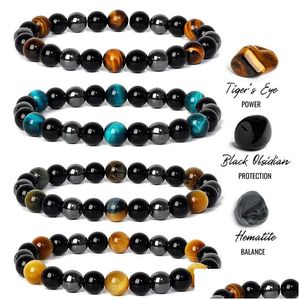 Kościa 8 mm Colorf Tiger Eye Hematyt Bracelets Czarne kamienne koraliki Ochrona magnetyczna Więc biżuteria Psera Drop dostarczenie dhiou