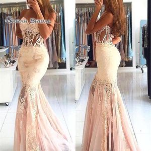 Nigerian Mermaid Sexy Sleeveless African Evening Dresses Prom Dress Lace Plus Size Backless Formal Party Wear Strapless See Throug318p