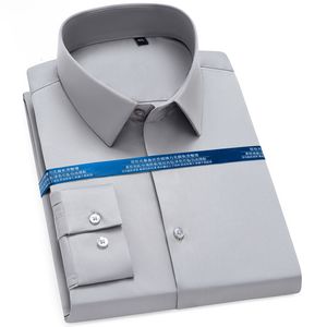 Herrklänningsskjortor Herrklassiska stretchiga silkeslen icke-järn Business Dress Shirt utan fickan långärmad standard-passformfria casual skjortor 230721