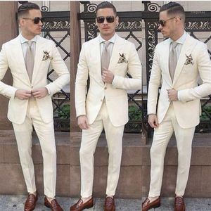 Men's Suits & Blazers Beige Blazer Pants Design Men Suit Groom Tuxedo Slim Fit Two Pieces Custom Wedding Prom Blazer1258y