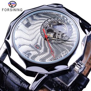 ForSining Fashion Watches Diamond Display Half Skeleton Design Unika modeller Dial Mens Silver Watches Top Brand Luxury Neutral CA2457