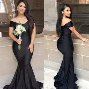 Black Mermaid Long Bridesmaid Dresses 2021 Plus Size Off Shoulder Floor length Garden Maid of Honor Wedding Party Guest Gown327b