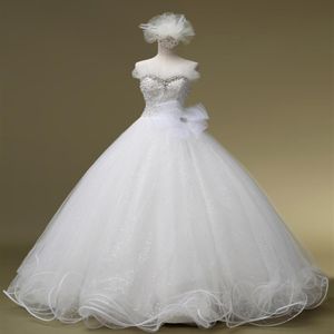 Perlenbesetztes Kristallorganza-Ballkleid-Hochzeitskleid mit Rüschen und Schnürung 2016 bodenlange Brautkleider185N