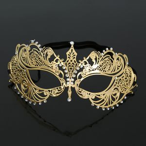 Schwarz Gold Schädel Metall Maske Halloween Strass Halbgesicht Venezianische Maskerade Männer Weiße Frauen Party Maske Halloween Requisiten