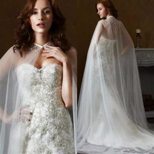Cheap Wedding Jacket Bridal Shawl Capes Lace Applique 1T Layers Veil Tulle Bridal Dress Long cloak Custom327b