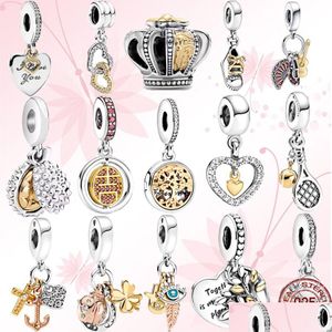 Charms 925 Sterling Sier Pandora Charm Durian Crown -Shaped Family Tree Root hängande pärlor lämpliga för klassiska damer armband fash dhuav