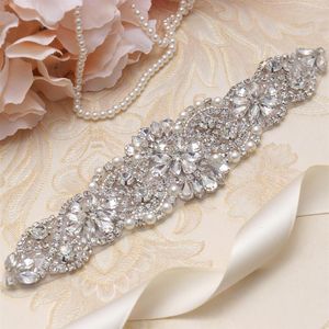Missrdress Pearls Wedding Belt Rhinestones Belt brudklänning Bälten Silver Crystal Bridal Belt för bröllopsklänning YS837242J