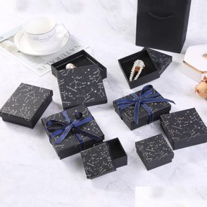 Jewelry Boxes Print Leaves Black Organizer Storage Constellation Stud Gift Case Necklace Earrings Ring Box Paper Packaging Container Dhhfp