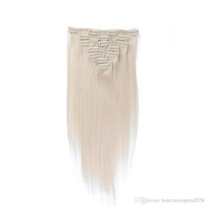 Färg 60 Klipp i mänskliga hårförlängningar Blond Human Hair Clip in Extensions 7st 120g Platinum Blonde Remy Human Hair Clip in250i